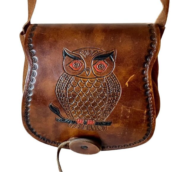 Vintage Hand Tooled OWL Mini Leather Bag - Picture 3 of 15